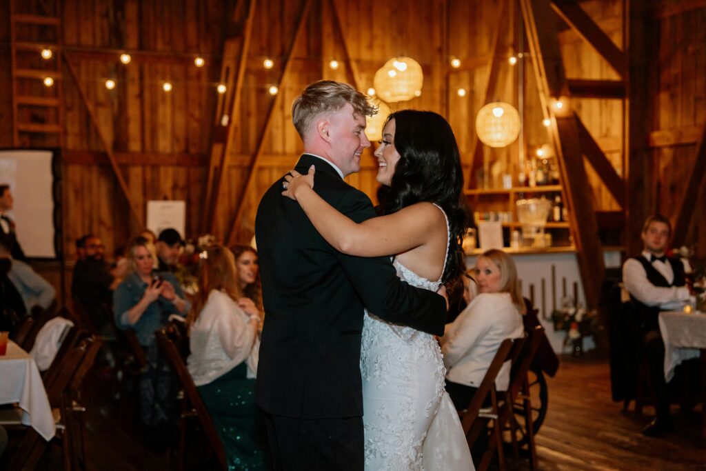 Couple shares their first dance on the dance floor of an Austin, Texas wedding venue