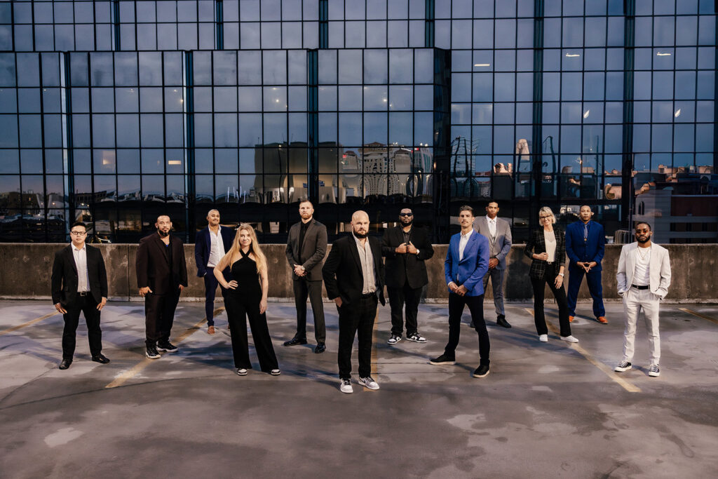Team Graingertainment posing on a Tampa, Florida rooftop