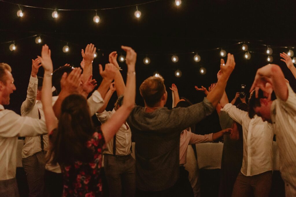 Crowded outdoor wedding dance floor